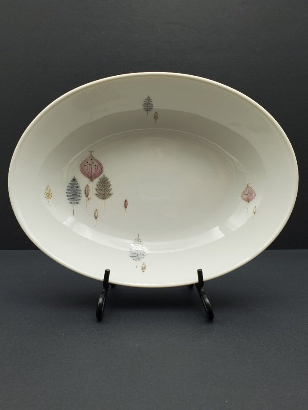 Summit China MCM Oval Vegetable Serving Bowl Pink Gray Blue Floral Japan Bowl